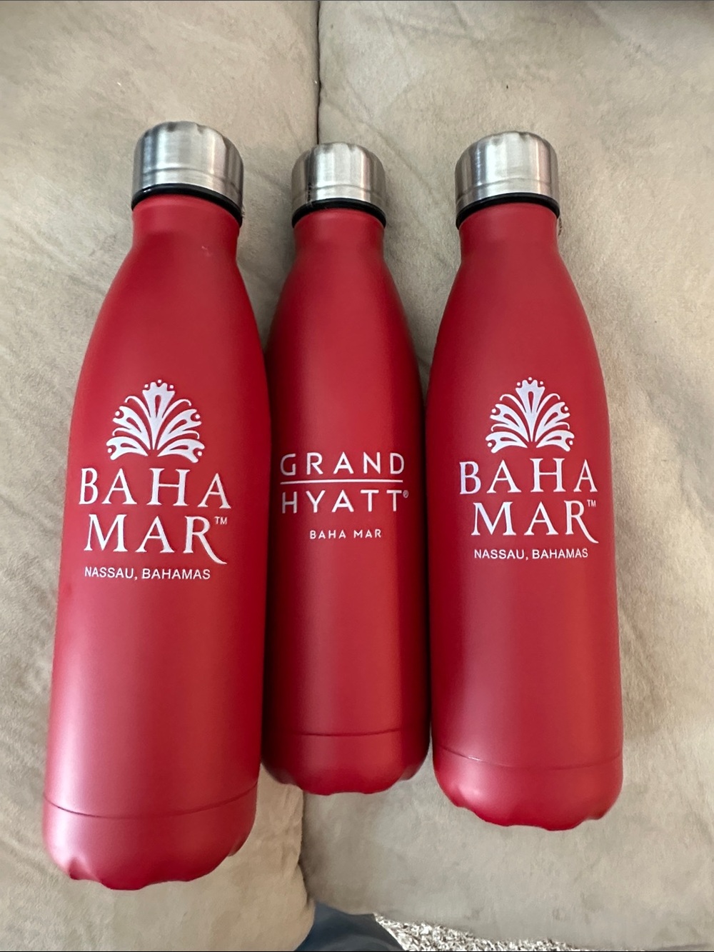 Grand Hyatt Baha Mar Red Stainless Water Bottles (Set of 3)